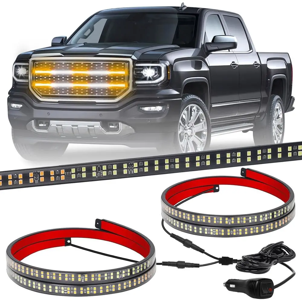 

30 Dual-Color LED Truck Grill Lights - Amber & White Strobe for Tailgate, Grille, and Rear Window Safety Warnings