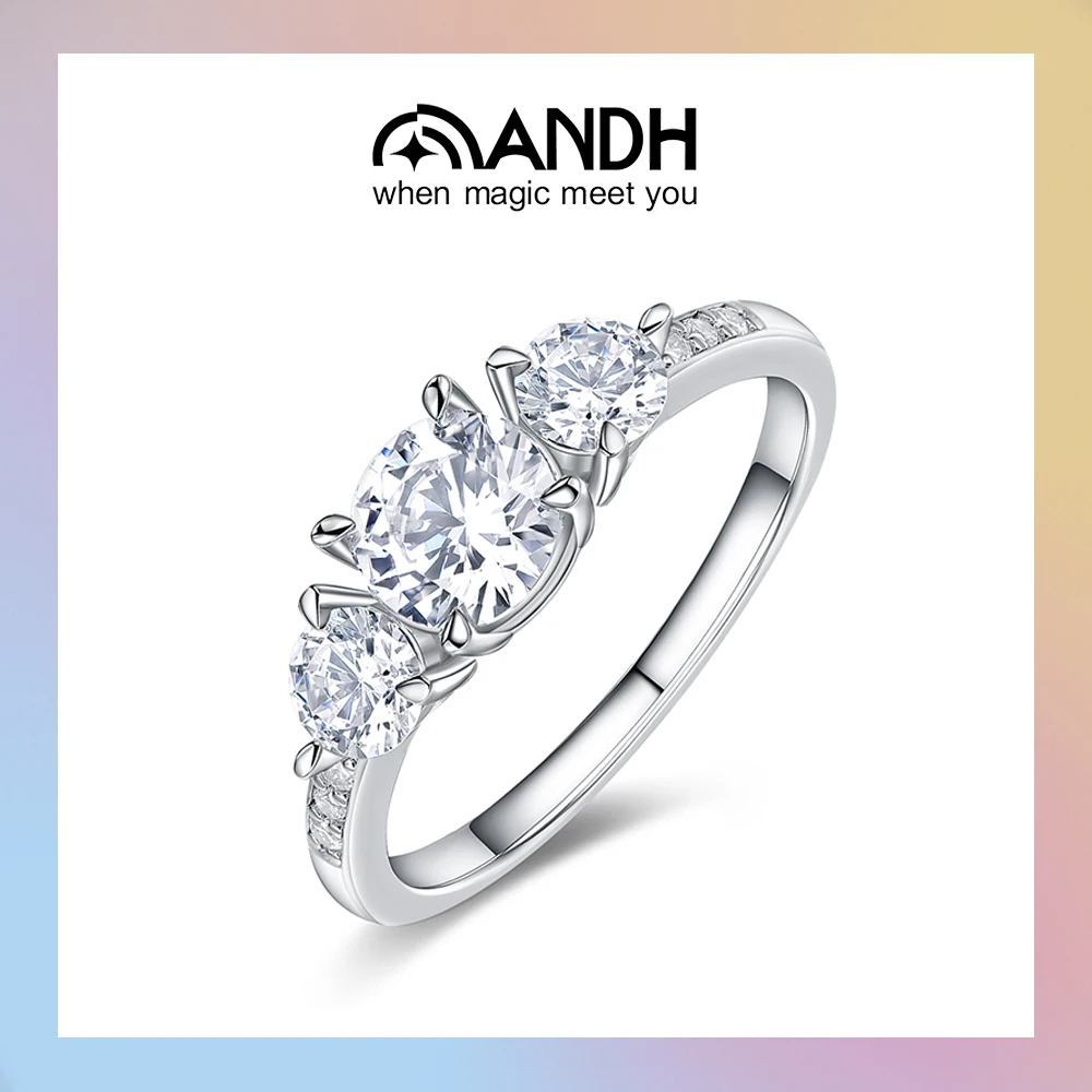 

ANDH 1.87ct D Color Moissanite Three-Stone Ring for Women 925 Sterling Silver Wedding Bands Engagement Anniversary Rings Jewelry