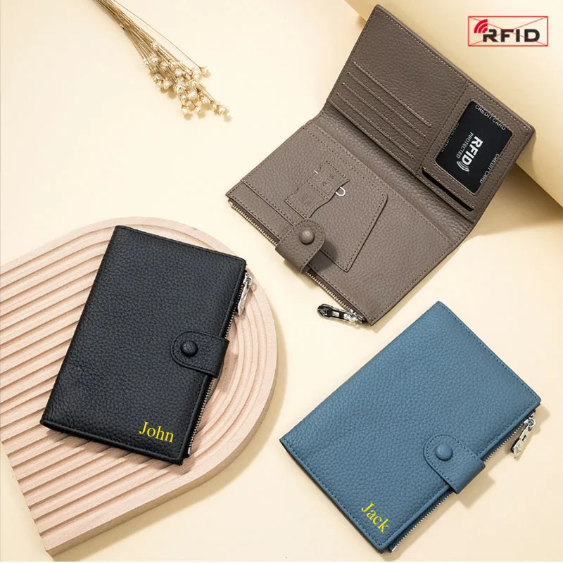 

RFID ultra-thin multifunctional genuine leather wallet for women's new wallet ticket holder passport document passport holder