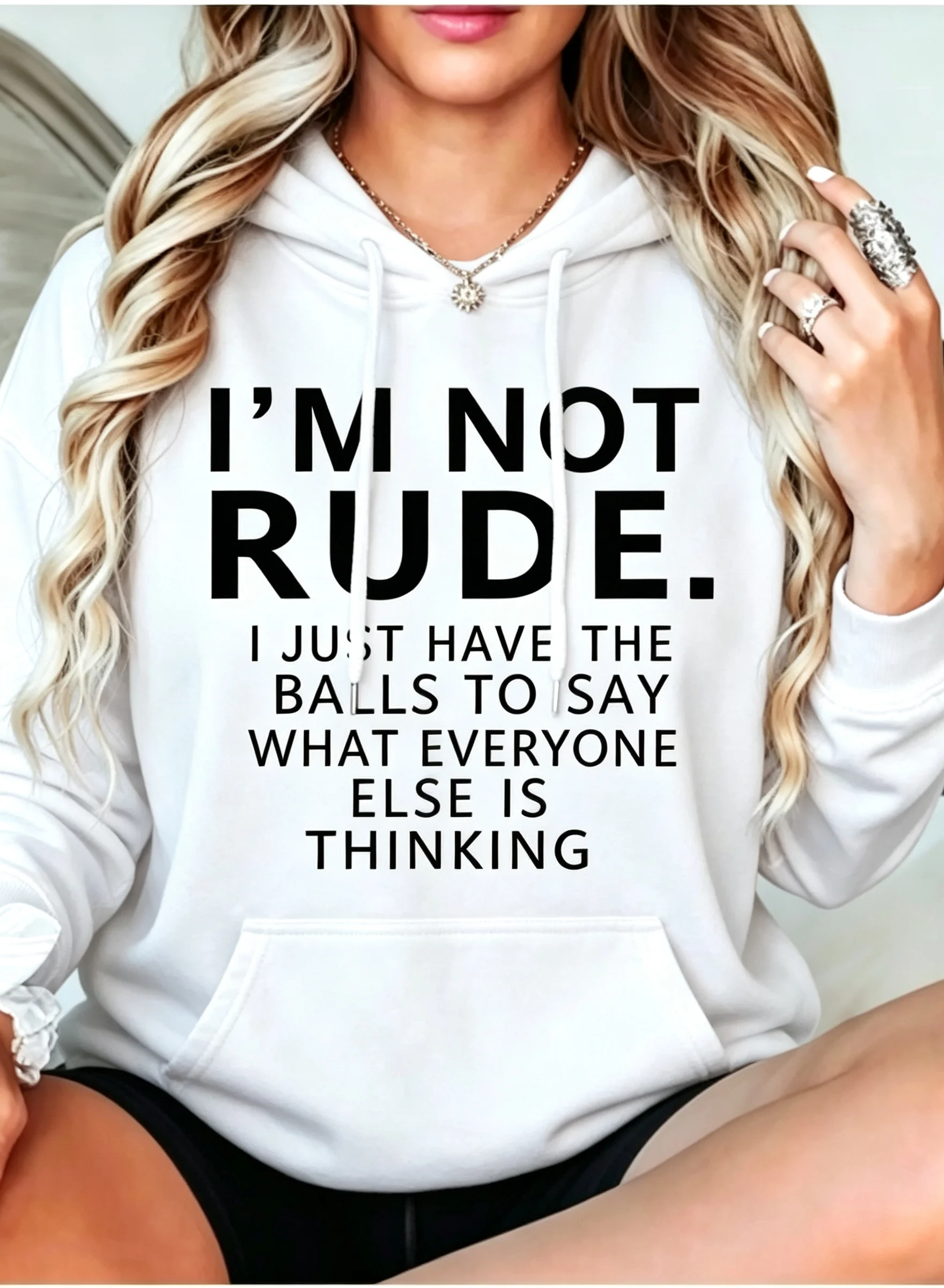 Women's hoodies Simple Design Showing Natural and Elegant Style Fashion I'm Not Rude Letter Printed Casual Soft Round Neck Tops