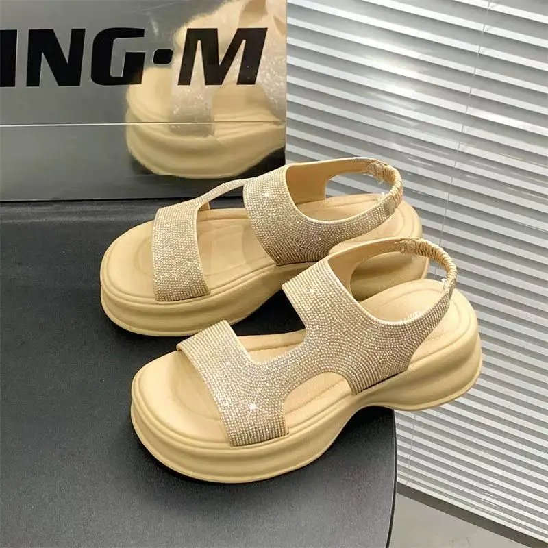

Новые женские летние сандалии без шнуровки на толстой подошве, нескользящие сандалии на мягкой подошве, увеличивающие рост, модные уличные пляжные сандалии