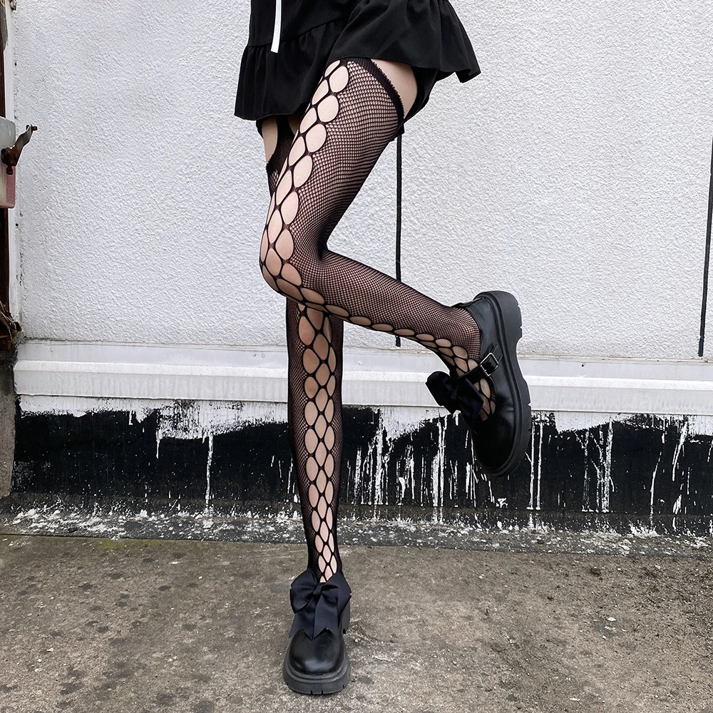 

Women Black Fishnet Garter Belt Stocking Suspender Female Party Club Net JK Hot Tights Thigh High hollow out Sexy mesh Pantyhose