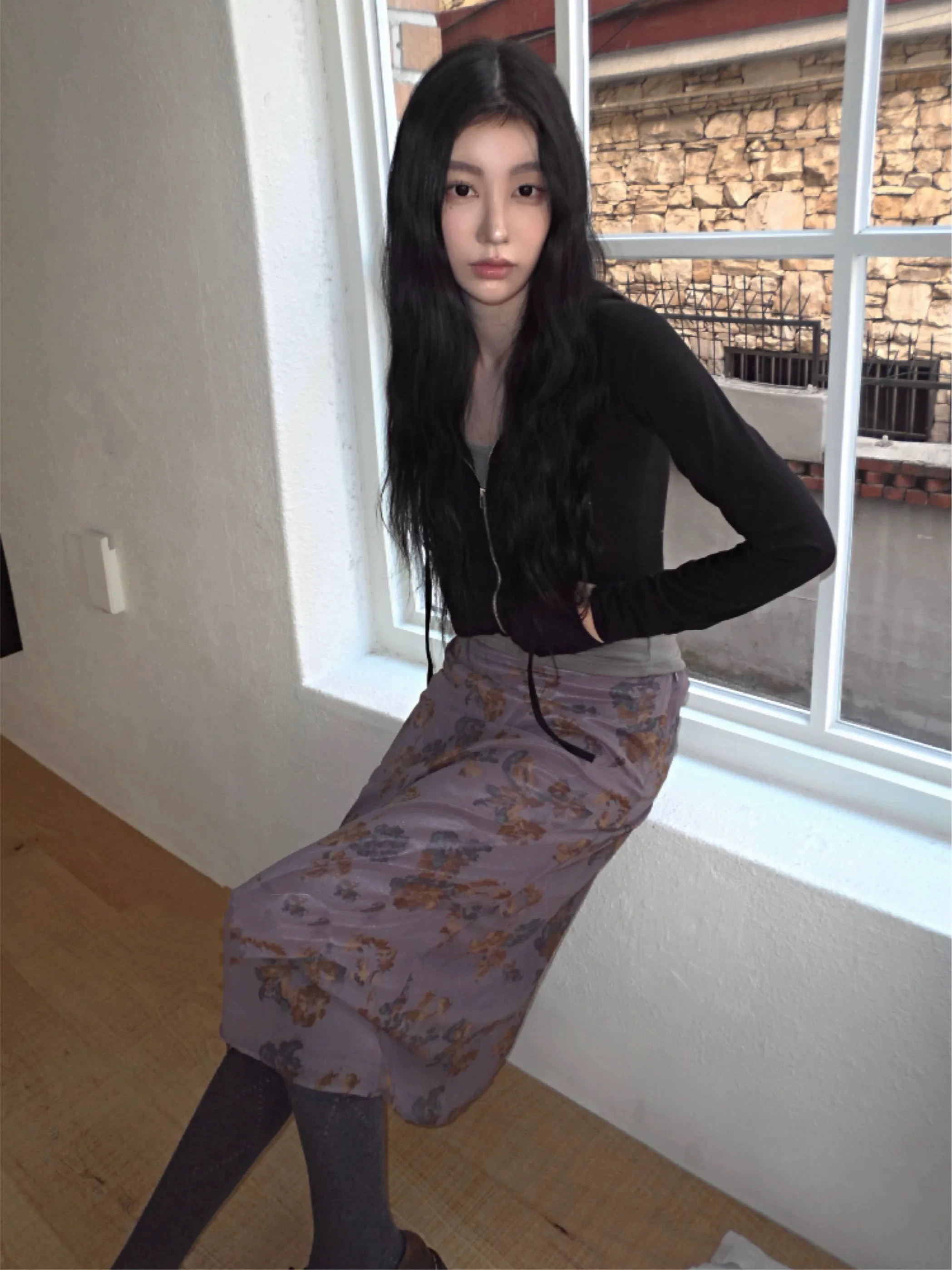 Romantic Rose Print Chiffon Half Skirt Elastic Waist Midi Skirt Spring Summer Vintage Feminine Style for Various Occasions