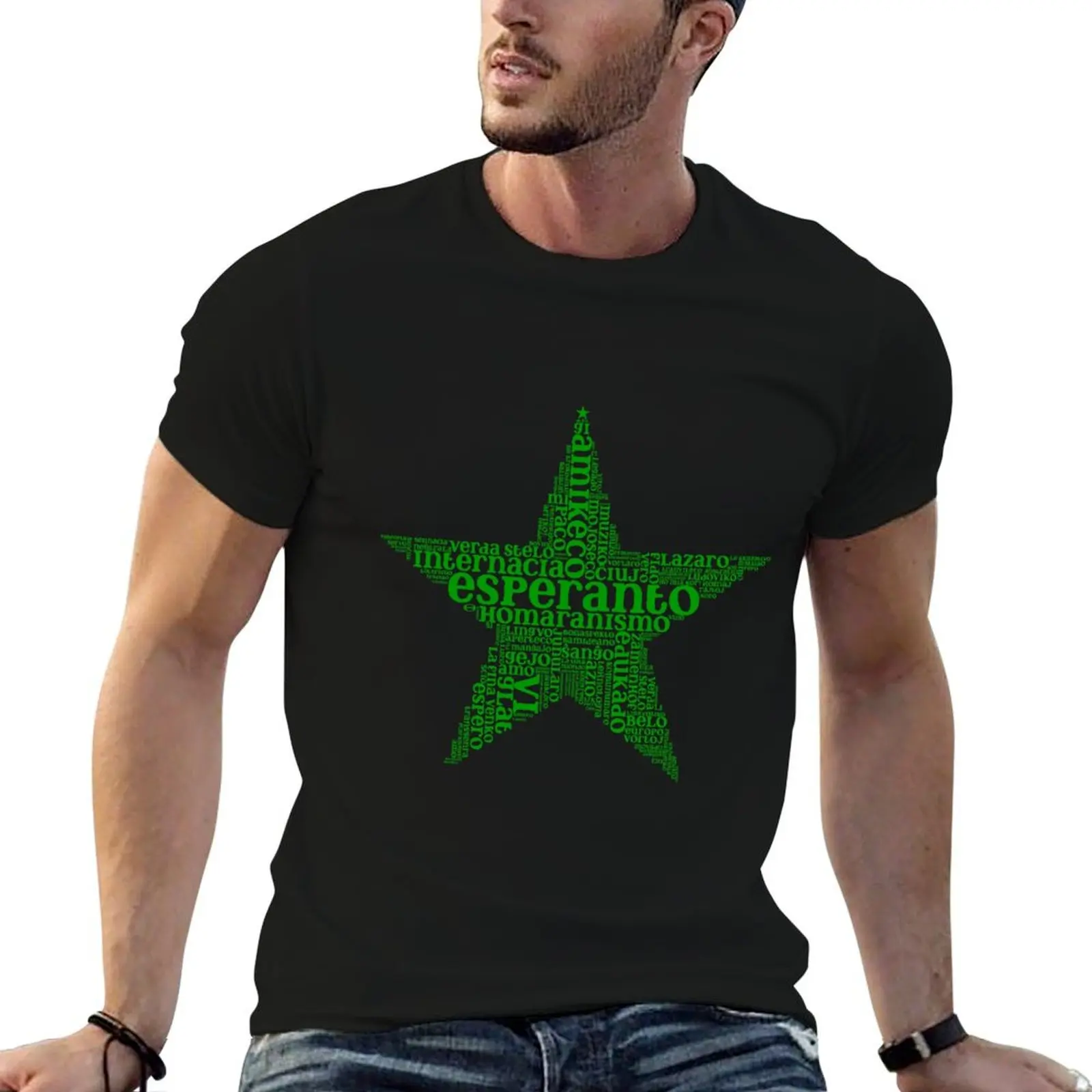 Cloud man Word Stelforma in - T-Shirt Esperanto cotton t Star-shaped Vortnebulo shirt