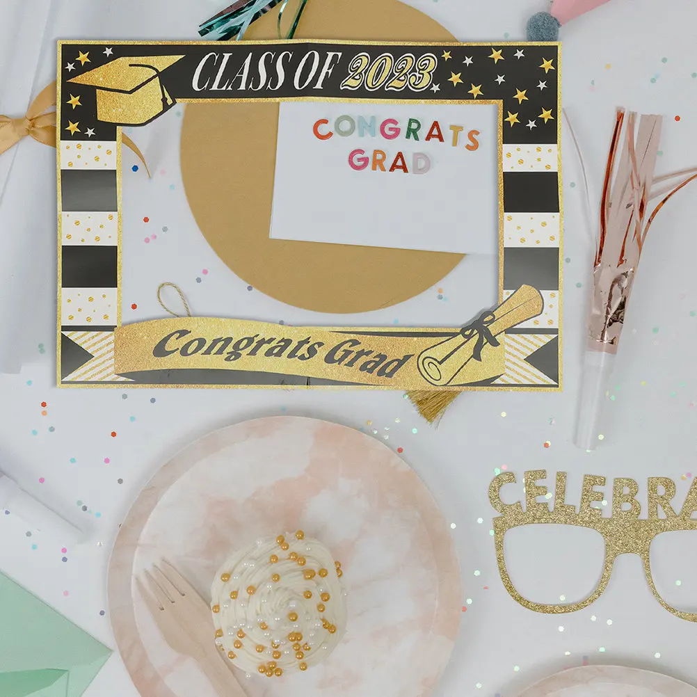 1Set Graduation Paper Eyeglasses Photo Booth Frame Props 2023 Grad Party Photo Props Fun Selfie Decor for Graduation Party