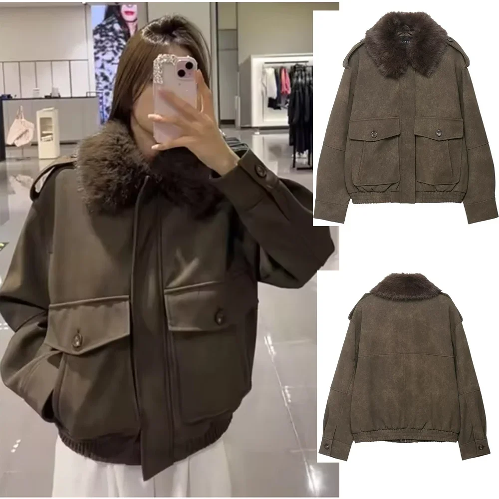 

New Fashion Retro Elegant Loose Warm Women Faux Fur Coats Winter Suede Jacket New Fashion Thicken Long Sleeve Zipper Loose Coat