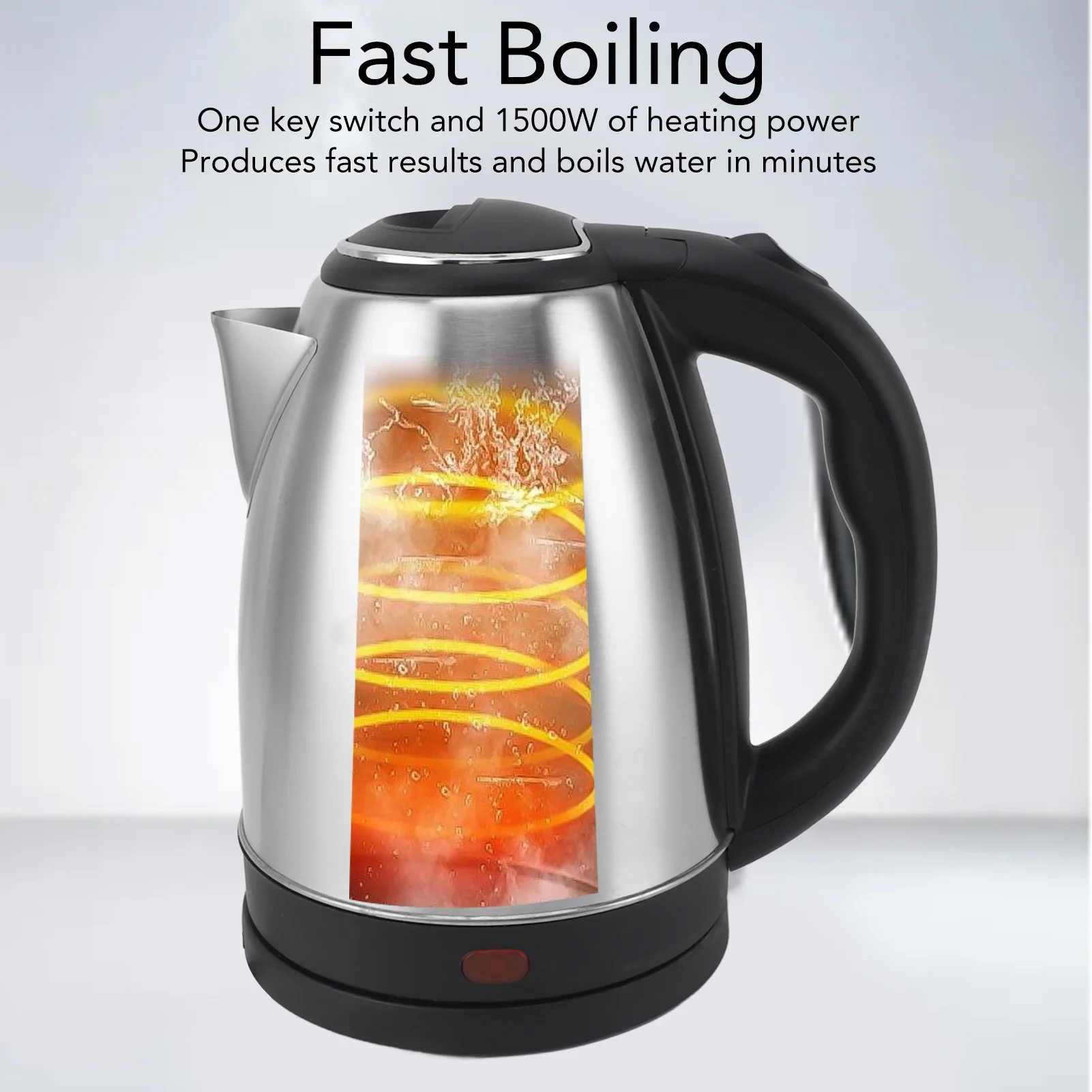 Bouilloire électrique à ébullition rapide 1000W, chauffe-eau en acier inoxydable 2L, arrêt automatique, poignée tactile fraîche de sécurité pour le thé au bureau et à domicile