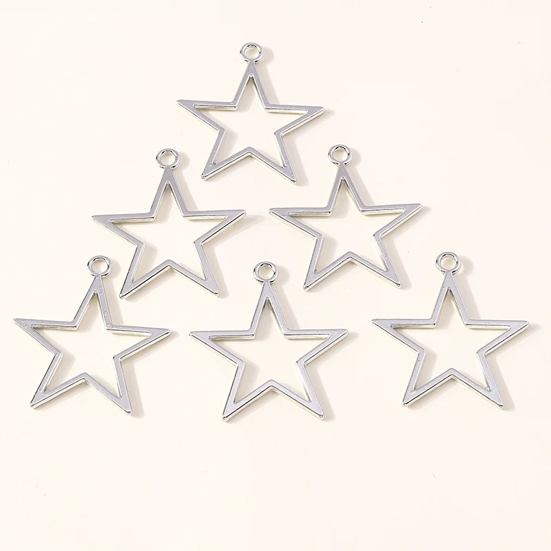 Leslie 10 Stück 32 x 37 mm Legierung große hohle Sterne Charms fünfzackige Sterne Anhänger für Schmuckherstellung handgemachte Frauen Halskette Handwerk – Detail 4