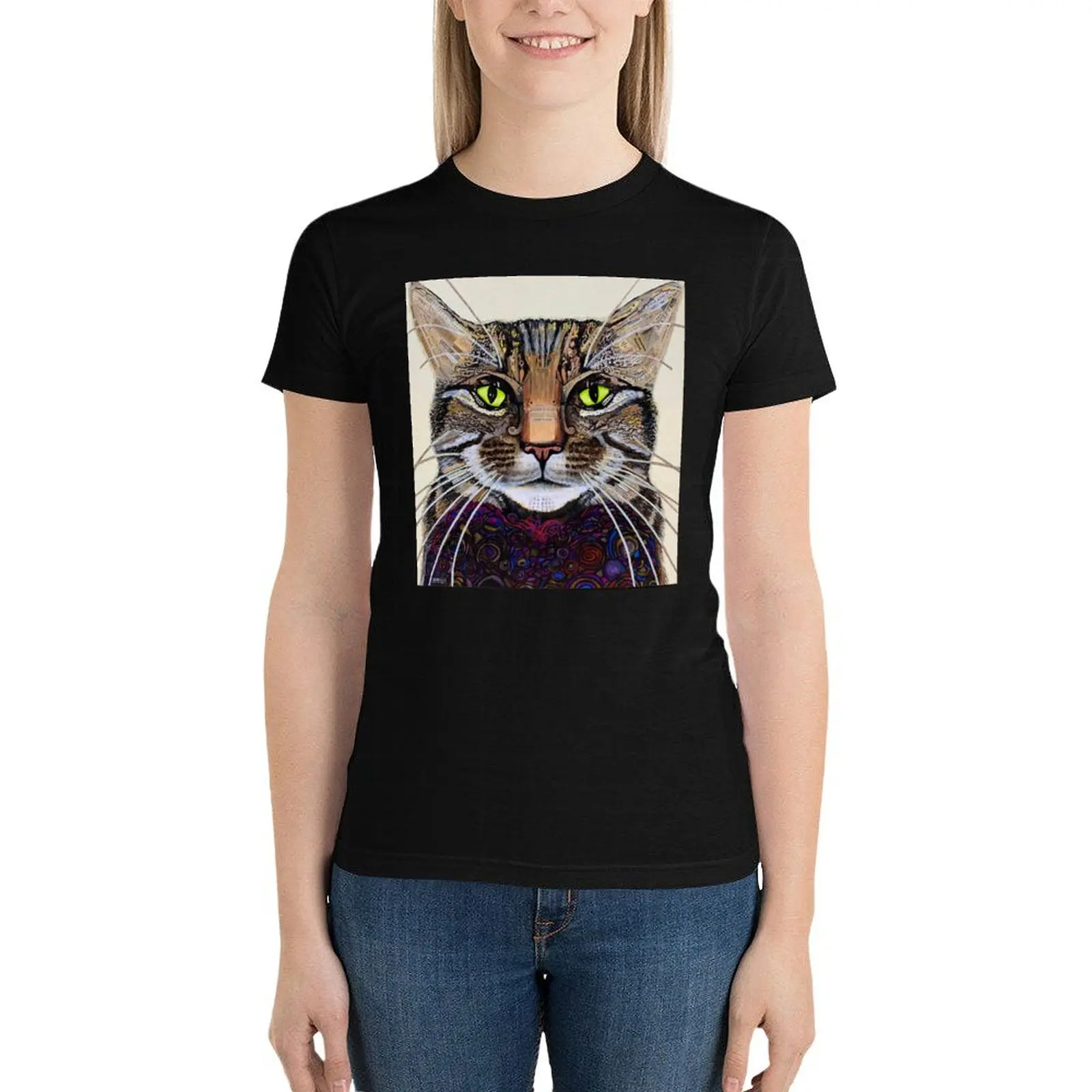 THE CAT'S MEOW - Tabby Cat Love T-Shirt cute tops summer tops t-shirt dress for Women graphic