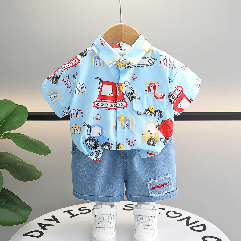 Fashion Summer Kids Baby Boys Striped Dinosaur Suits Short Sleeve T-Shirt +Shorts Casual Clothes Outfit Girls Clothing 2PCS/Set