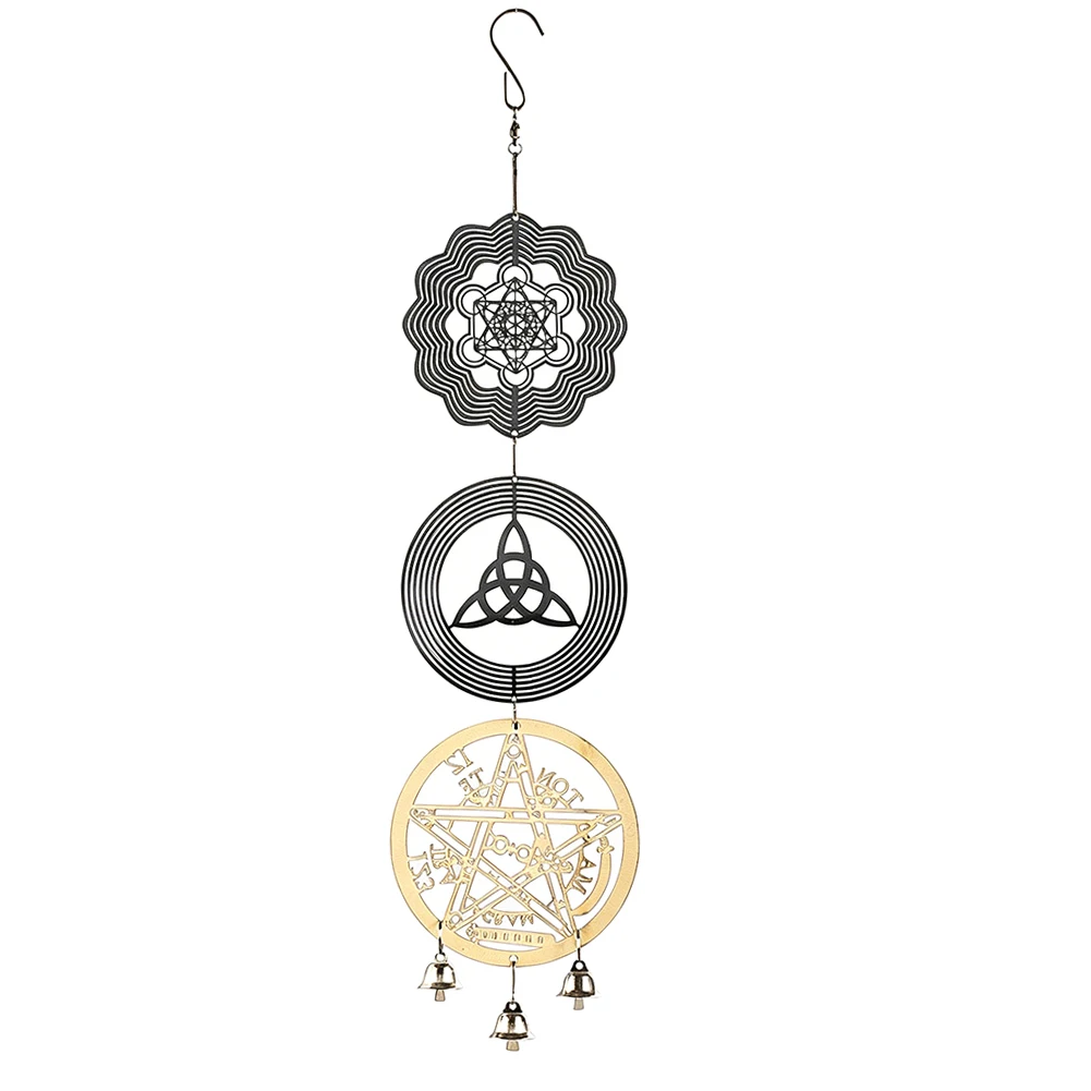 Vintage Mystical Celtic Knot Stainless Steel Wind Spinner Wooden Wind Chime with Bells for Outdoor