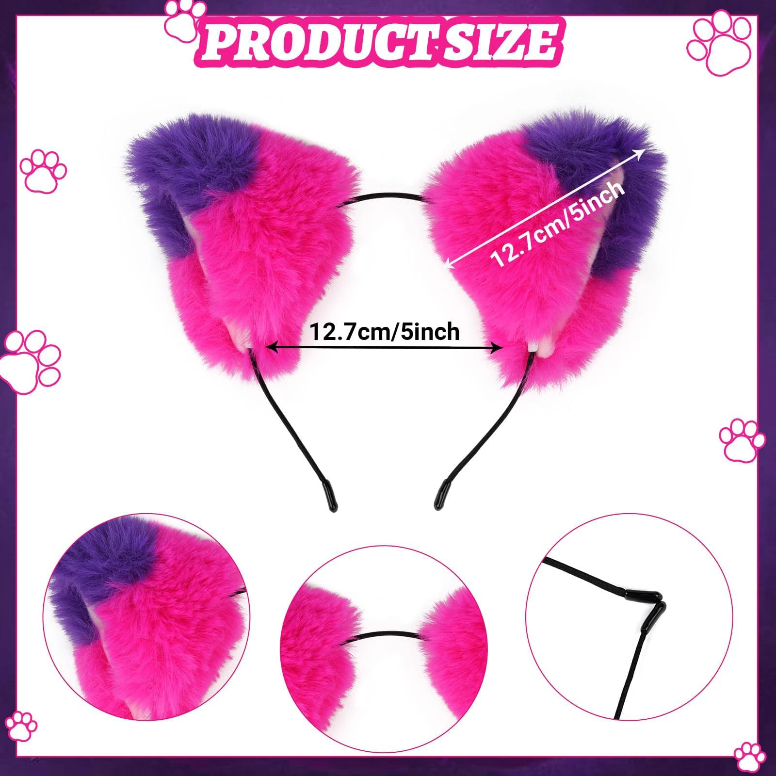 Pink and Purple Striped Cat Costume for Girls Women World Book Day Cosplay Accessories Include Cat Ears Furry Tail and PU Choker