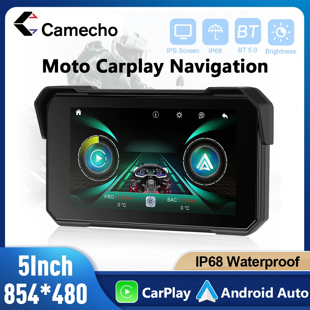 Camecho-Lecteur intelligent sans fil pour moto, écran étanche IP68, Carplay, Android Auto, portable, 5"