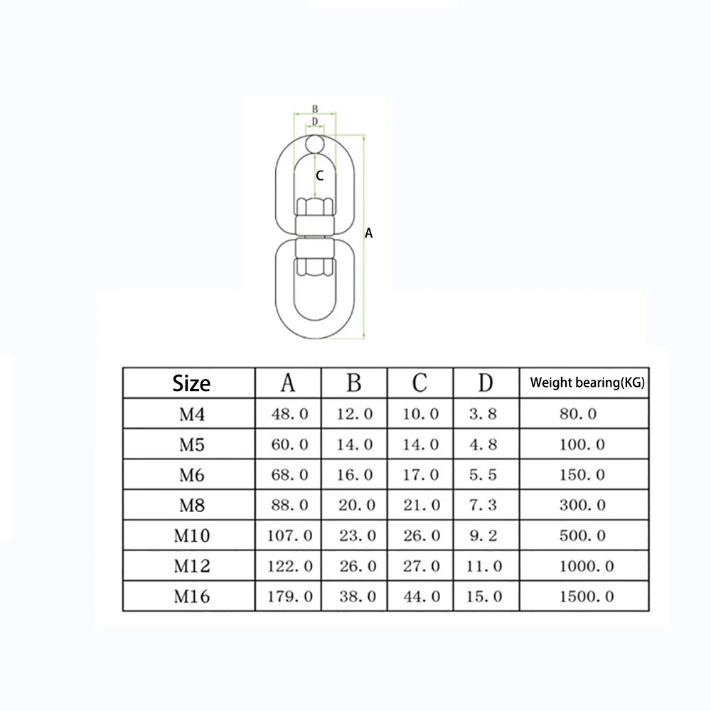 M4-M12 304stainless Steel Double Ended Swivel Ring Type 8 Connection Wire Rope Chain Buckle Swivel Rigging Accessories Carabiner