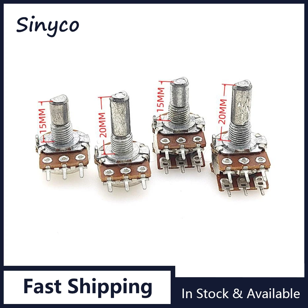 3PCS WH148 Single 3Pin Dual 6Pin B5K B10K B20K B50K B100K Amplifier Audio Volume Potentiometer Half Shaft Length 15mm 20mm
