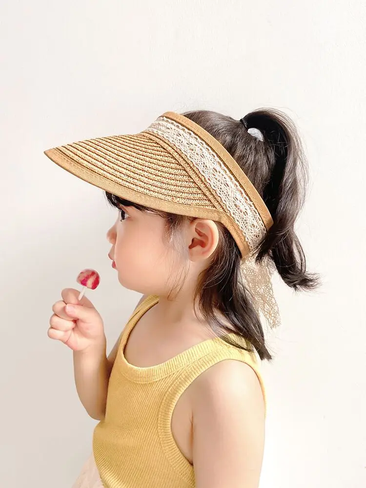 Chapeau de paille d\'été avec nœud papillon pour fille, protection solaire pour la plage et l\'extérieur, tailles 2, 3, 4, 5, 6, 7, 8 ans