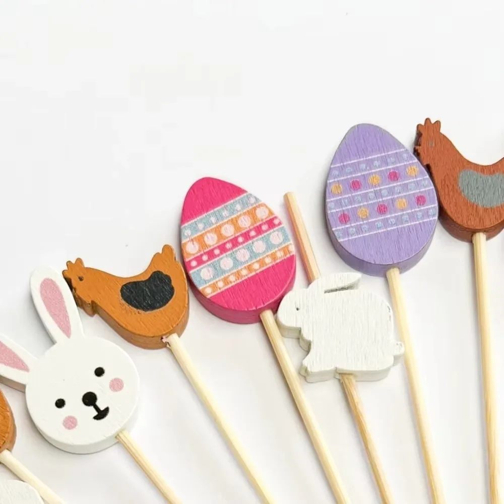 100Pcs/Set Easter Toothpicks Disposable Multifunctional Cocktail Picks Bunny Carrots Fruit Salad Bamboo Sticks