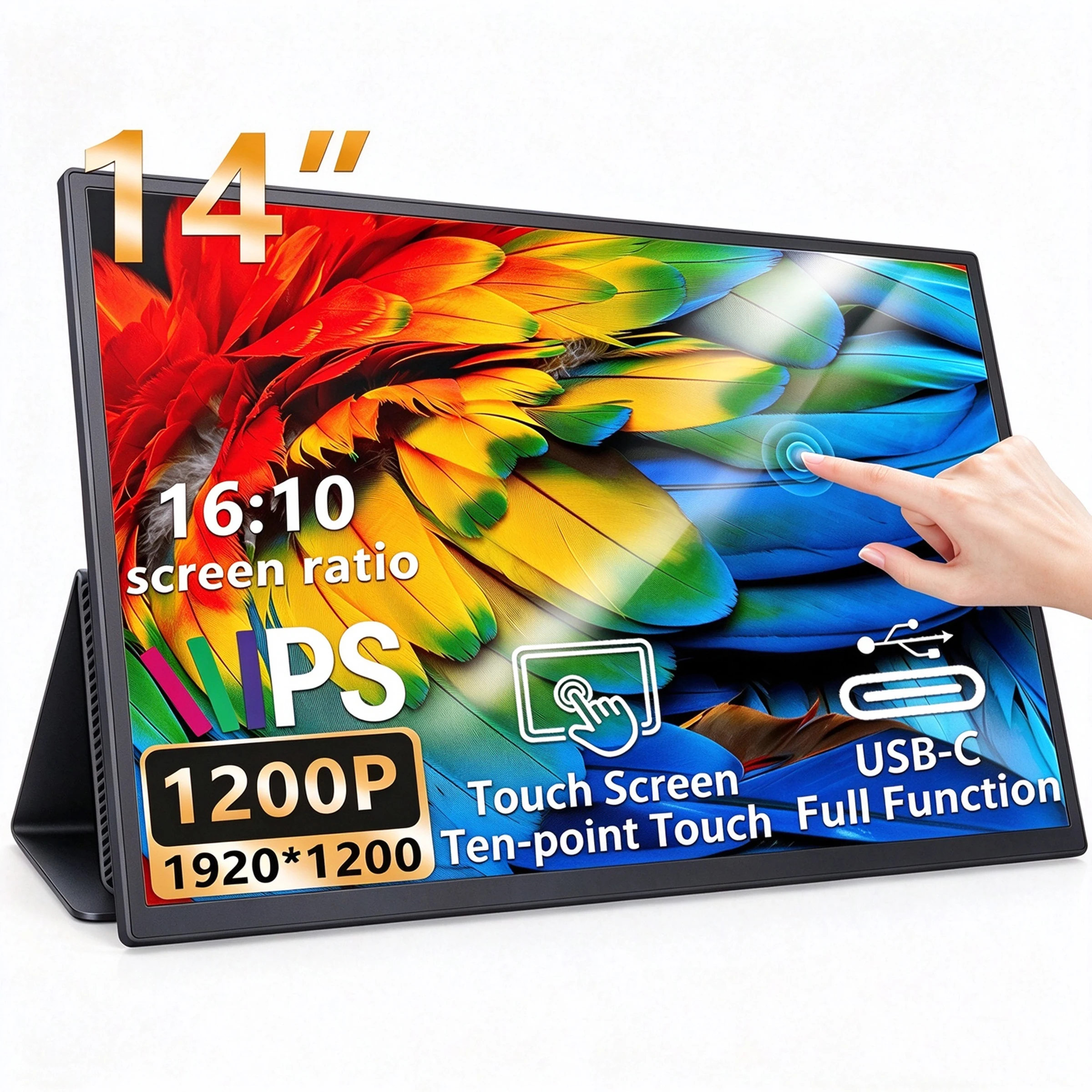 14 Inch Touch Portable Monitor 16:10 IPS 60Hz 1200P IPS USB-C External Second Screen for Laptop PC Cell Phone Switch PS4/5 Xbox