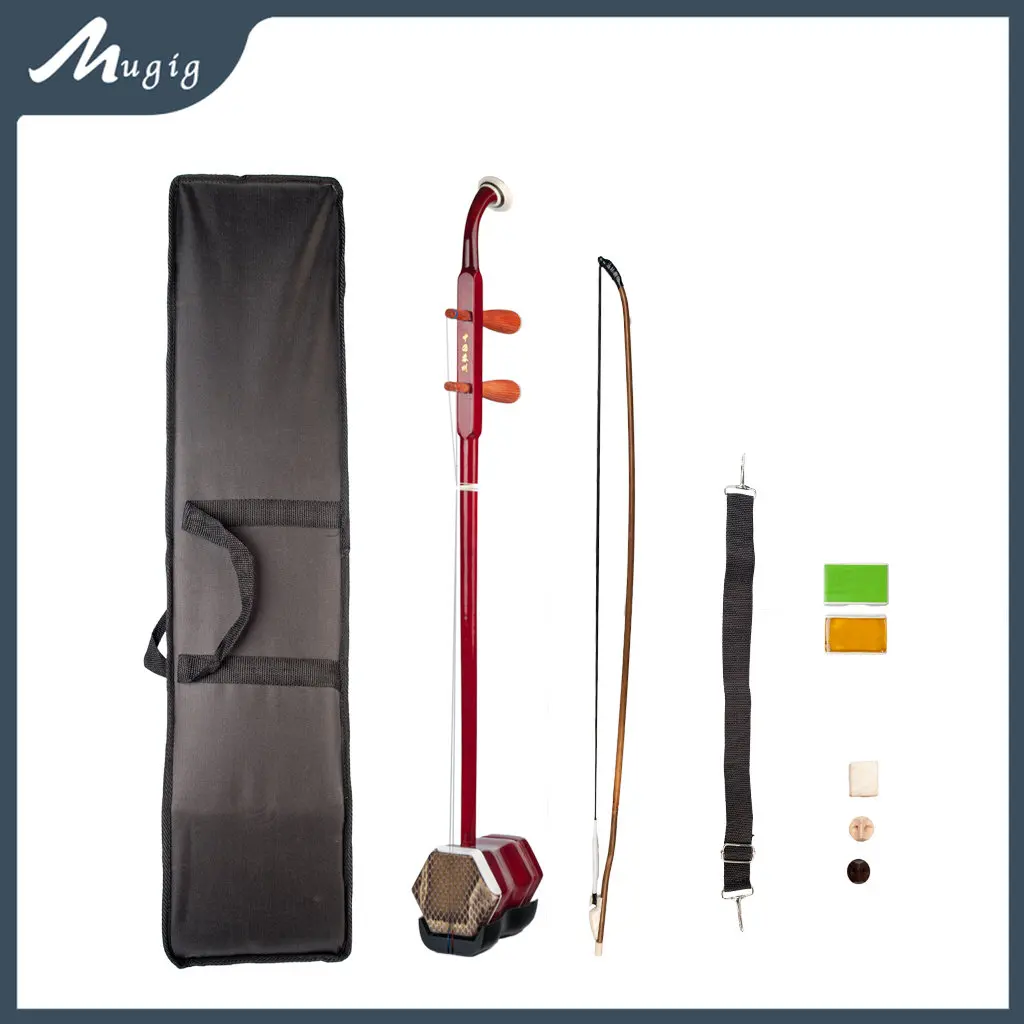 Mugig Chinese Erhu Erheen Two Strings Violin Fiddle Stringed Musical Instrument Solidwood Erhu Bow W/Rosin String Bow Case