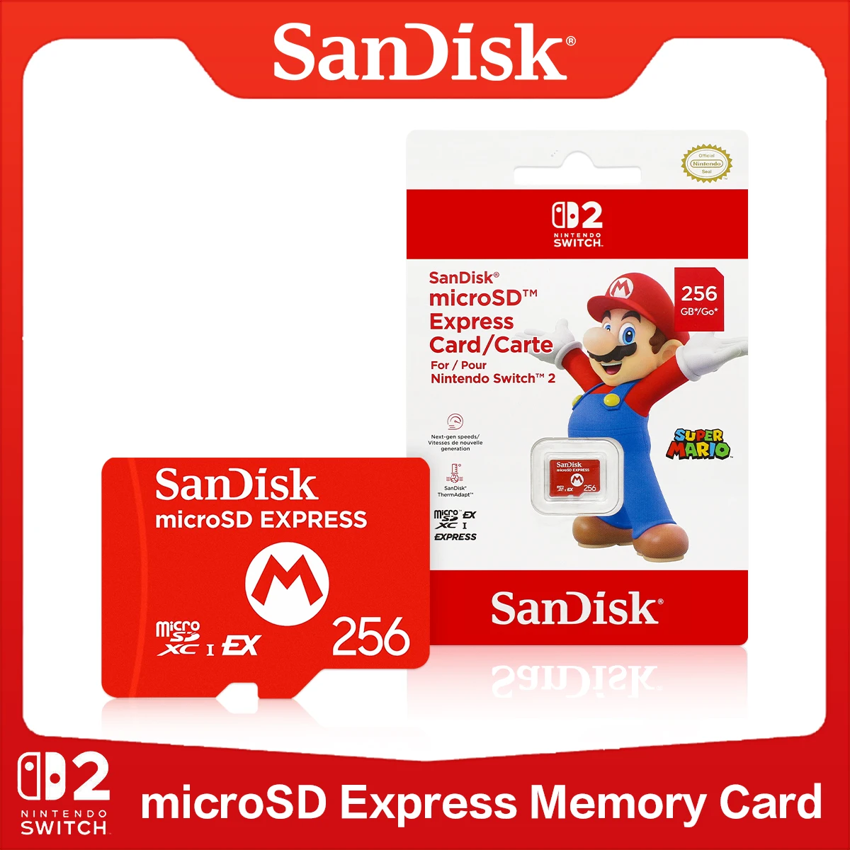 100% 정품 SanDisk Express MicroSD 카드 256GB 고속 최대 880MB/s PCIe NVMe 메모리 카드 (닌텐도 스위치 2 게임용)