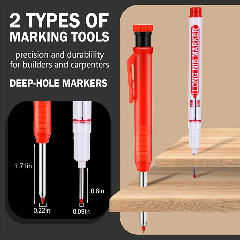 Mechanical Pencil Set 22 Pieces Includes 78 Refills, Sharpener, Long-Nib Markers For Carpenters