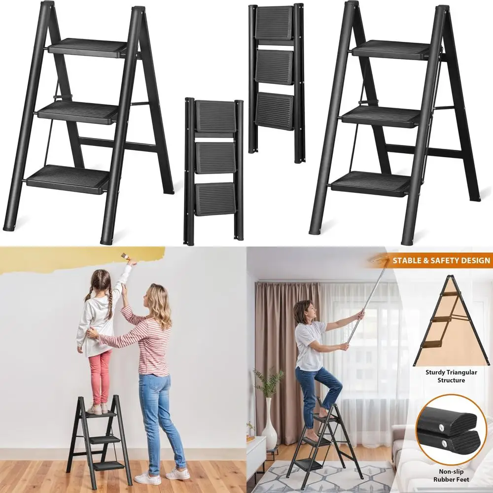 

Трехступенчатая складная стремянка с широкими противоскользящими ступенями, портативная, прочная стальная лестница для взрослых, легкая