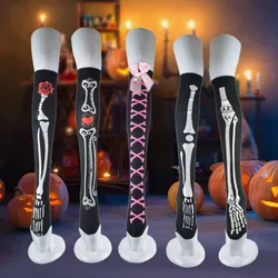 1/2Pairs Halloween Knee High Long Socks For Women Girls Halloween Prom Party Skeleton Blood Print Socks Funny Thin Stockings