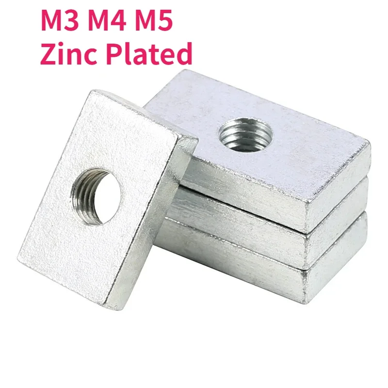 M3 M4 M5 Zinc Plated Carbon Steel Square Nuts Rectangular Nuts Slider Block for Aluminum Profile Accessory