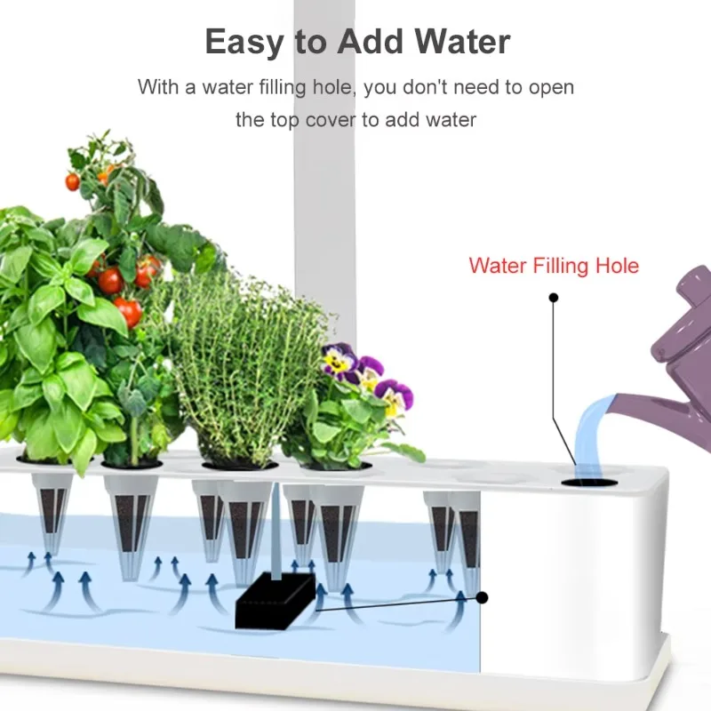 9 Pods Smart Hydroponics Growing System Indoor Garden Kit Automatic Timing Height Adjustable 15W LED Grow Lights view 4