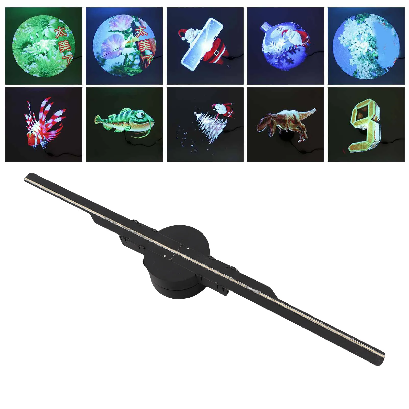 3D Hologram Fan 16.1in 2 Blades Hologram Projector Fan Customized Video Image Editing 224 LED Beads Support WiFi APP for Store
