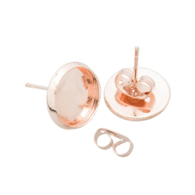 

50pcs Rose Gold plated stud earring with bezel,fit 10mm glass cabochon,erring blank for jewelry DIY-C3135