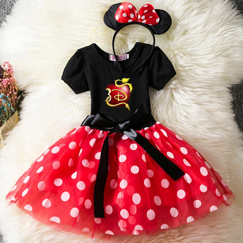 Descendants Kids Short Sleeve Polka Dot Princess Dress 1-6Y Party Baby Girls Clothes Cosplay Costumes