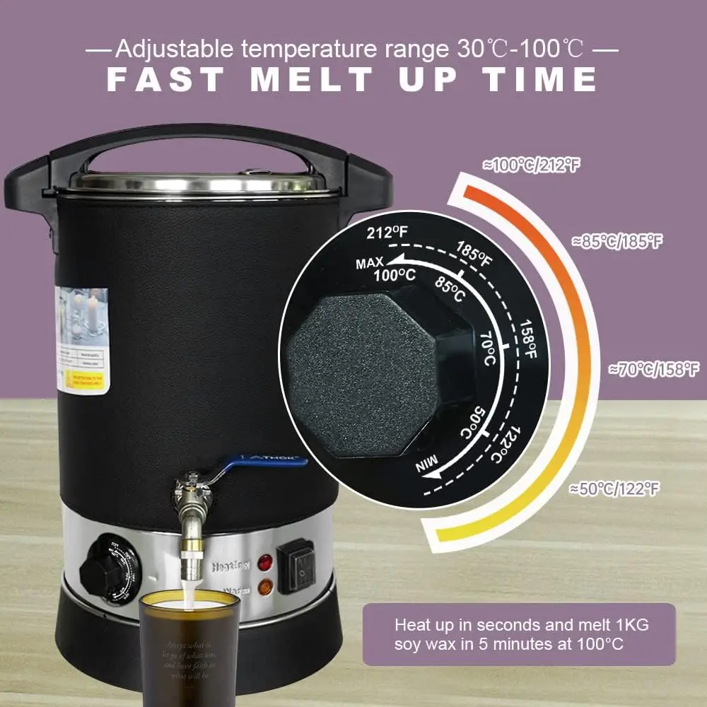 

Ｖ3 Wax Melter for Candle Making 12Lbs Large Electric Wax Melting Pot with Quick Pour Spout，80-212°F Temp Control