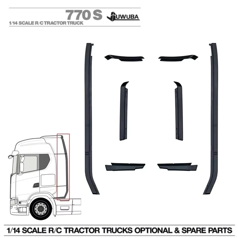 770S Tail Wing Side Trim 770-K20 Black For 1/14 Tamiyaa RC Truck Tractor 56368/56379 Scaniaa 6X4 4X2 JUWUBA DIY Toys Model Parts