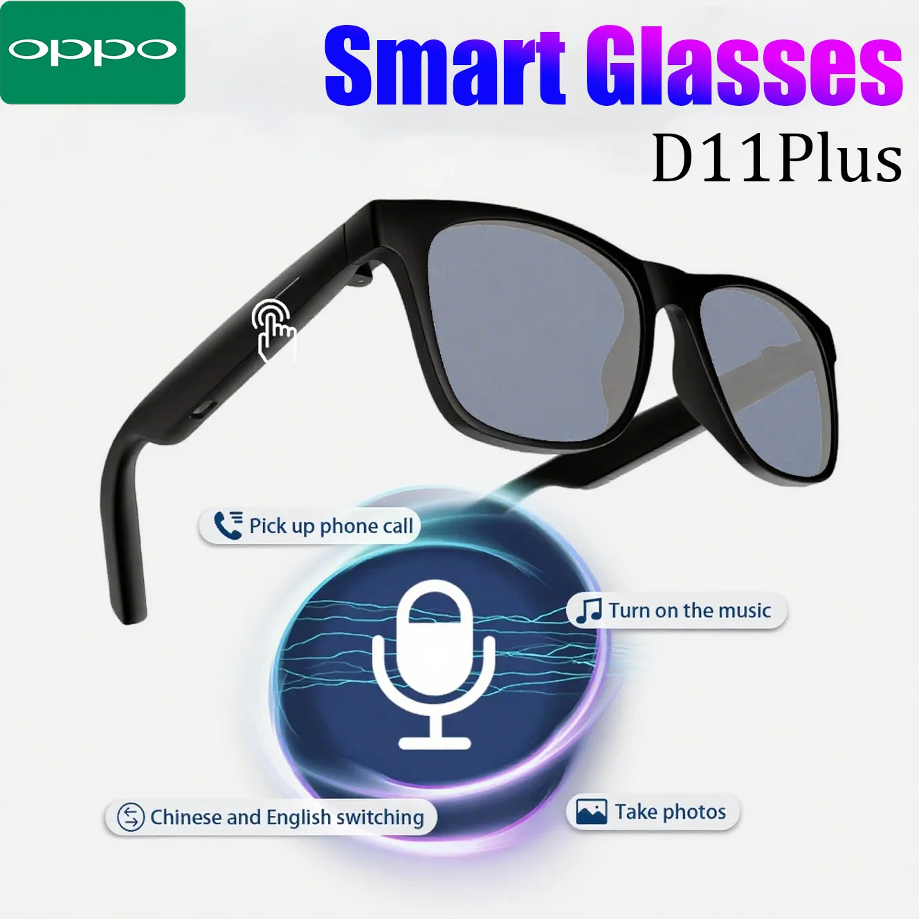 OPPO-gafas inteligentes con Bluetooth, reconocimiento de objetos de traducción AI con cámara para tomar fotos, asistente de voz, llamadas y música