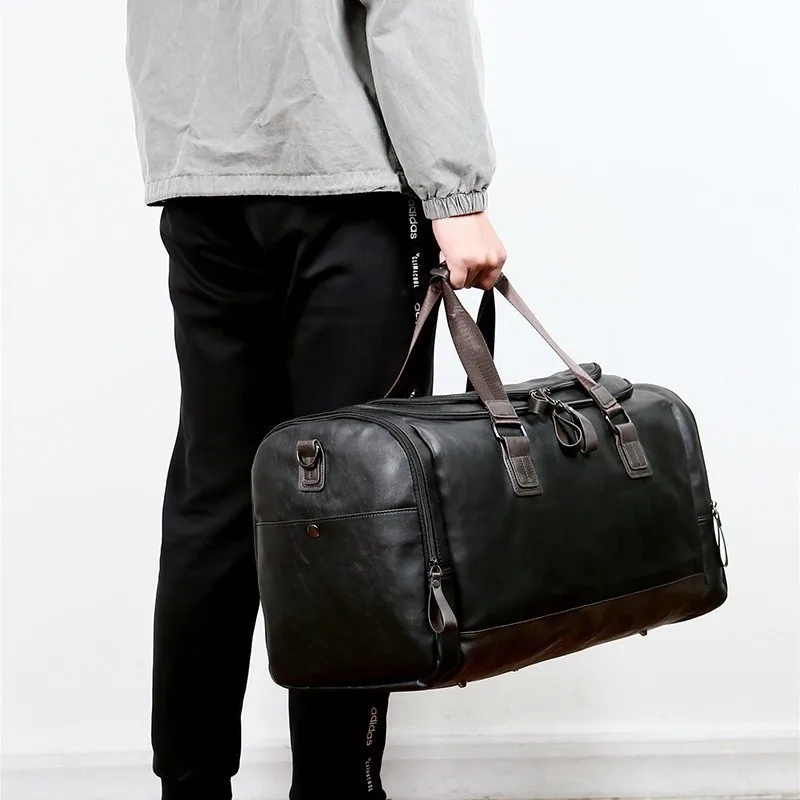 

Men's PU Luggage Large Capacity Travel Bag Business Trip Handbag Duffel Backpack Portable Single Shoulder Enlarged Black