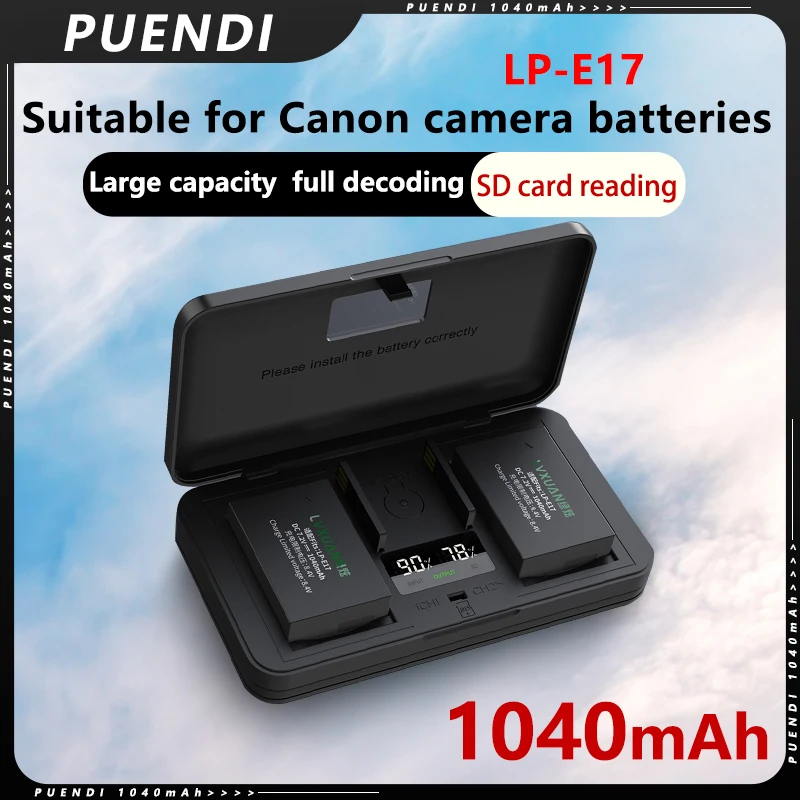 LP-E17 battery and LCD USB charger for Canon EOS R50 RP R10 R8,Rebel T8i, T7i, T6i, T6s, SL2, SL3, EOS M3, M5, M6, EOS 200D