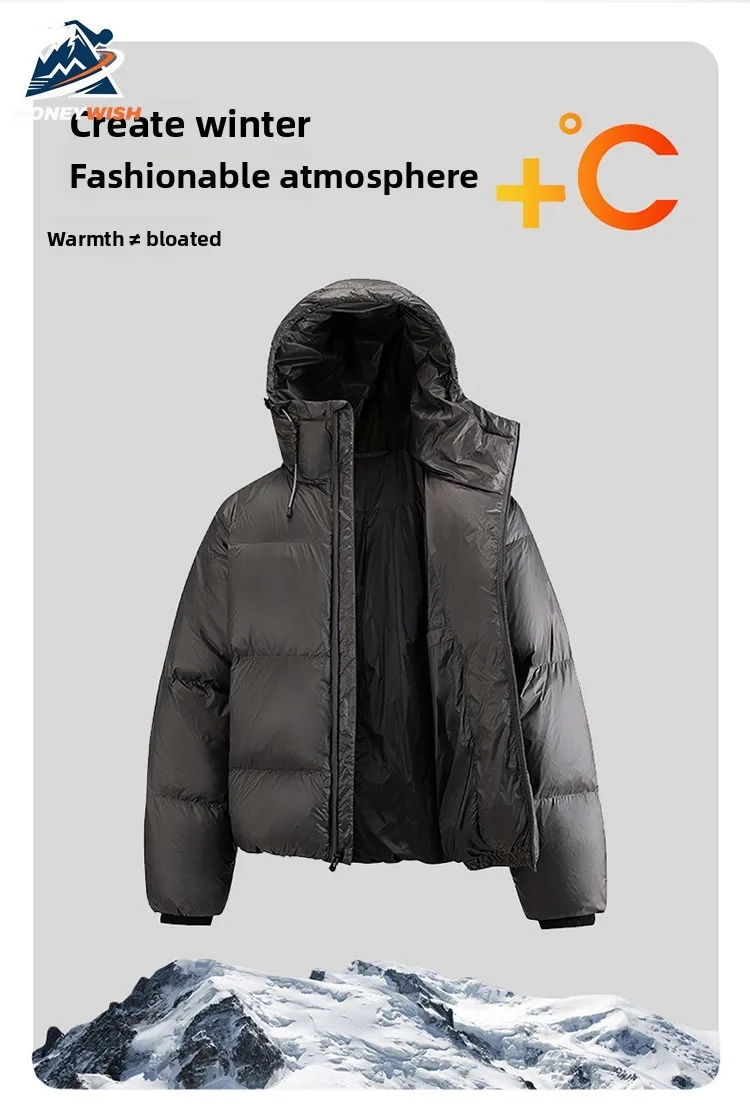 MONEYWISH أسفل سترة 2025 العصرية تنوعا الأبيض بطة أسفل سميكة الدافئة مقنعين الخبز الملابس الرياضة في الهواء الطلق معطف الشتاء أسفل