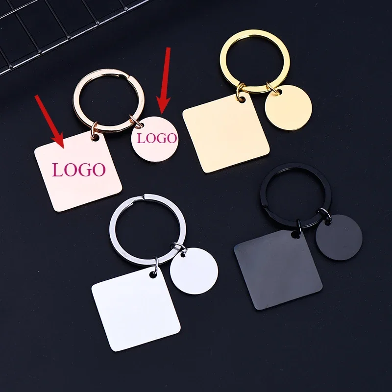 Customized Stainless Steel Keychain Personalised DIY Square Round Keyring Mirror Polished Fashion Accessories Women Men Gift