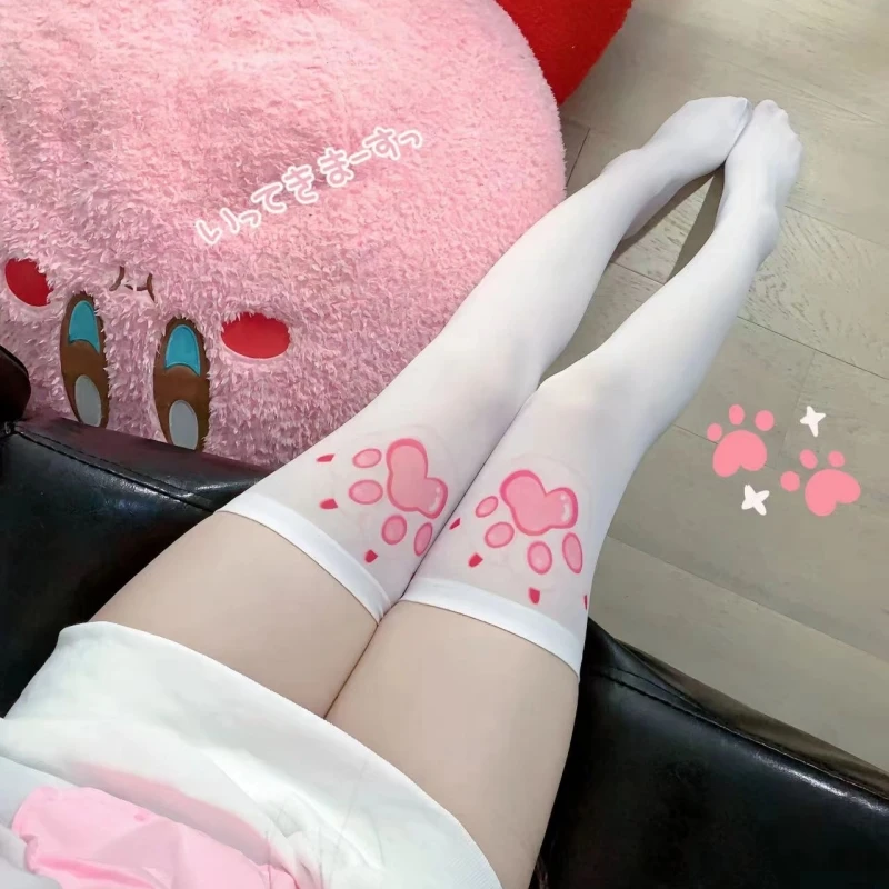 Cat Paw Thigh High Printed Stockings Sexy Cosplay Lingerie Lolita Over Knee Socks Ultra-thin JK Nylon Long Stockings For Girls