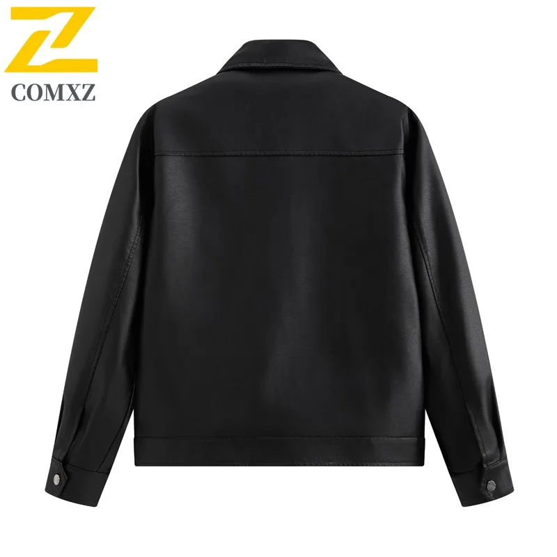 سترة جلدية كاجوال بياقة واقفة للرجال من COMXZ، معطف مريح لركوب الدراجات في الهواء الطلق، معطف جلد خريفي خفيف الوزن للسفر #3