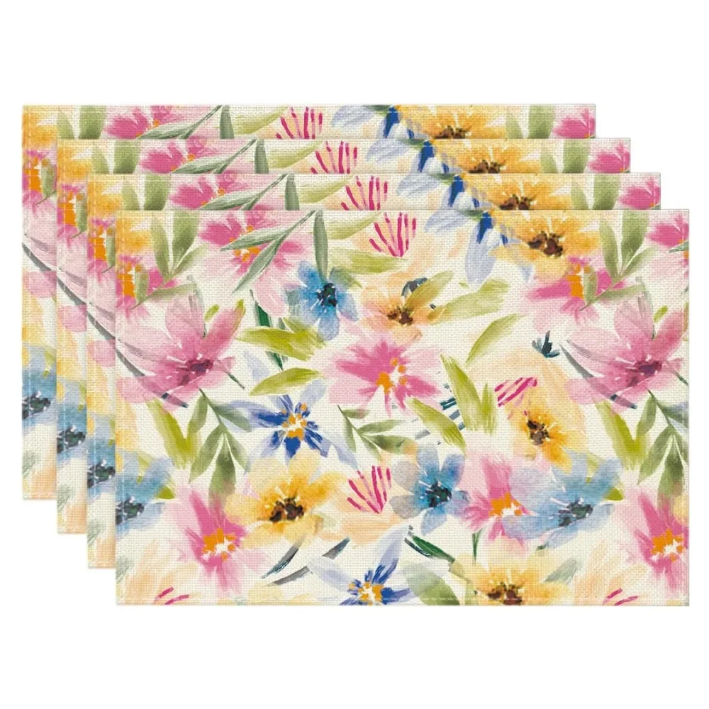 1PC Watercolor Floral Leaves Colorful Summer Placemats 30*40cm Seasonal Table Mats for Party Kitchen Linen Dining Decoration