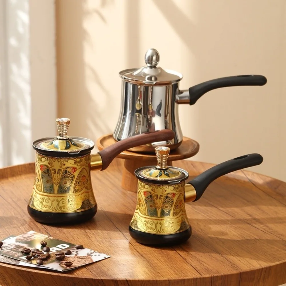 Stainless Steel Turkish Coffee Pot Long Handle 350/550/720ml Chocolate Melting Pot Luxury Portable Butter Warmer Porridge