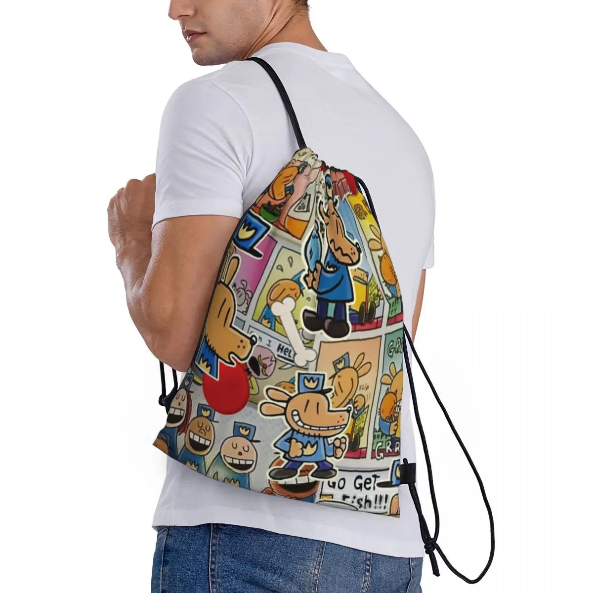 

Dog Man Anime Cartoon Backpacks Portable Drawstring Bags Sundries Bag Book Bags for Man Woman School