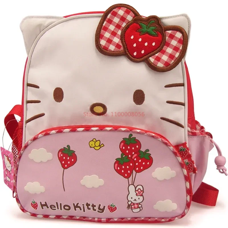 

Sanrio Hello Kitty Cute Cartoon Kindergarten Schoolbag Strawberry Bow Backpack Thickened Oxford Cloth Girl Kawaii Backpack Gift