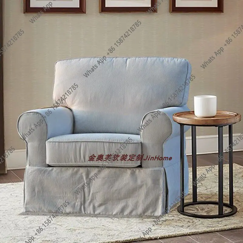 French retro blue and white striped sofa American fabric removable and washable small apartment with skirt princess
