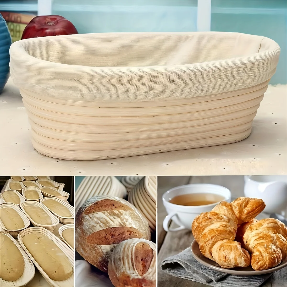 1pc 25x8cm Oval Bread Basket Cloth Cover Kitchen Tool Bread Basket Cloth Cover Liner Bread Fermentation Basket Cloth Cover