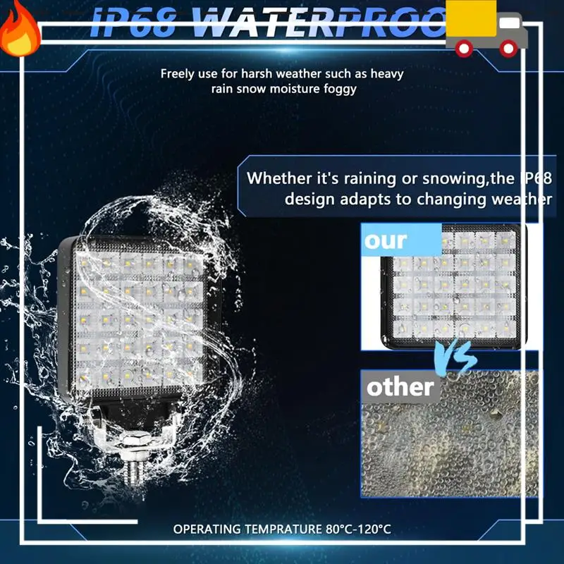 

4-дюймовый квадратный светодиодный рабочий фонарь, 2 прожектора мощностью 90 Вт для внедорожников, грузовиков, тракторов, лодок, квадроциклов, внедорожников