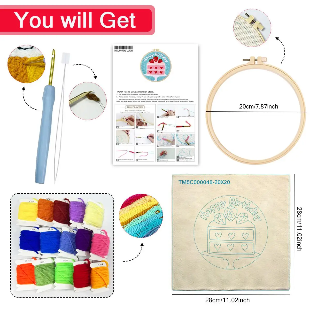 20X20CM/7,87 Zoll Kuchen-Sticknadel-Set, Stickerei-Kit, Stickerei, gestrickte Stickerei, DIY, handgemachtes Geschenk, Heimdekoration – Detail 4