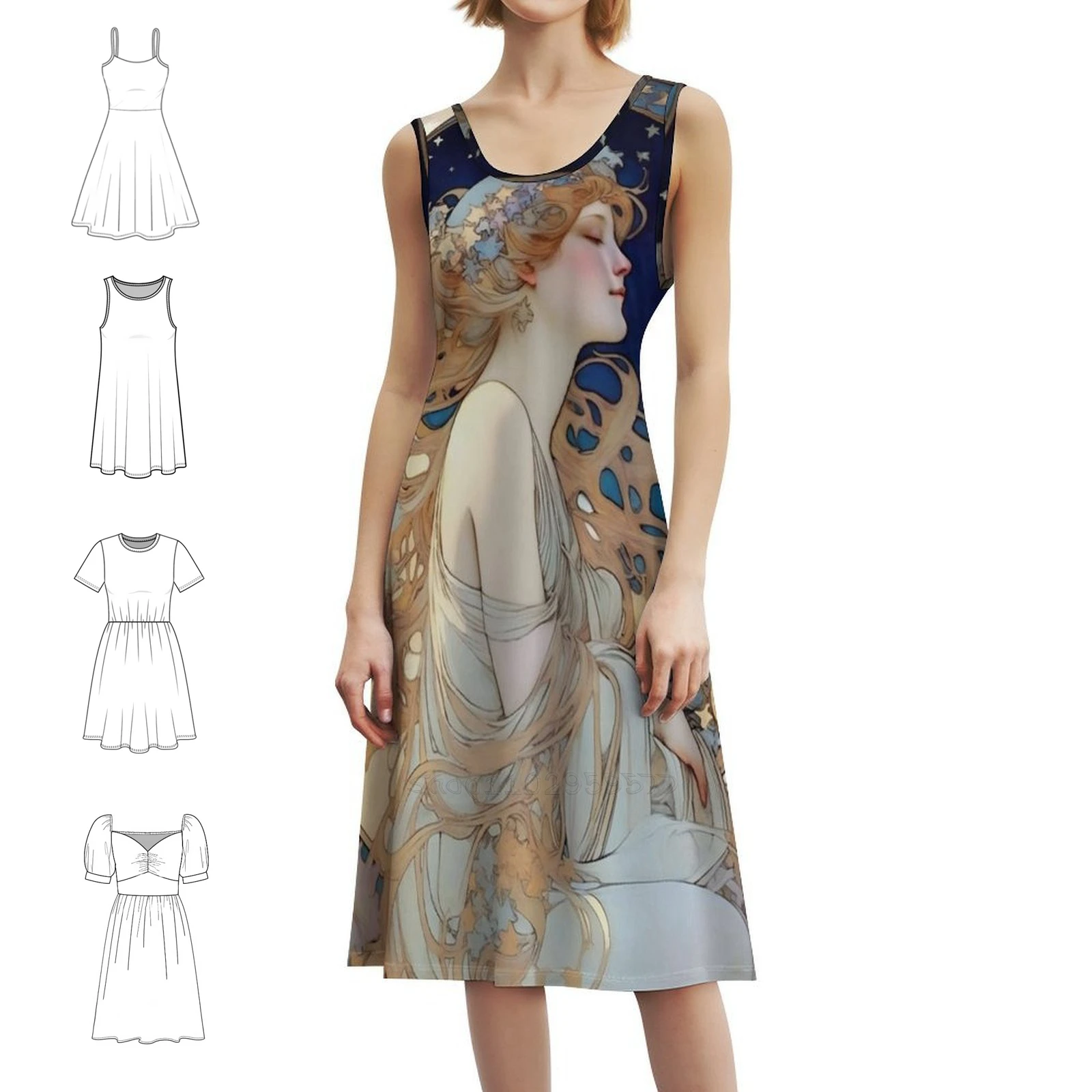 

Платье-халат с цветочным принтом «Небесные мечты» в стиле альфонса Муча для женщин, весенне-летнее повседневное платье для вечеринки